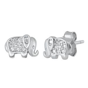 .925 Sterling Silver Clear CZ Elephant Earrings